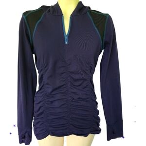SOLOW SPORT Ruched Yoga Jacket Thumb Holes QuarterZip Pullover Purple Navy Large